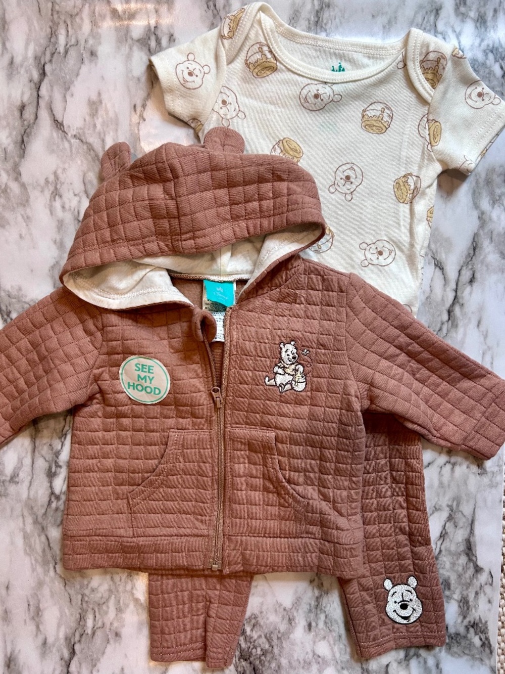 NWT Disney Baby Winnie the Pooh 3 piece set hoodie onesie pants